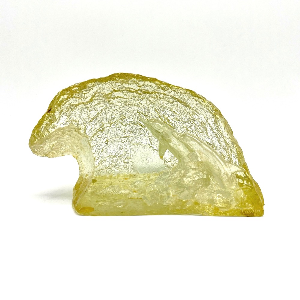 Signed Lucite Dolphin Sculpture Wave Art Glass Style Figurine‎ Statue Vintage